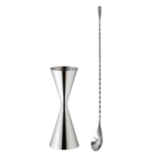 GOODLIVING 雞尾酒纖細量酒器 30ml 45ml + 吧叉匙 30cm 套組, 單一顏色, 1套