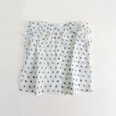 Bienvenue 女童透氣媽媽手作珍珠鈕扣荷葉領無袖上衣 3816