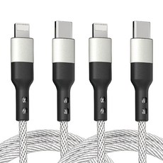 누아트 C 터입 to 아이폰 라이트닝 초고속 충전케이블, 2m, 화이트, 2개