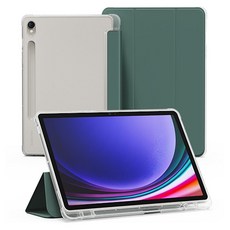 Sinjimoru 透明附筆槽平板保護套 適用於 Galaxy Tab S10FE/S9FE/S9 11 深綠色, 1個