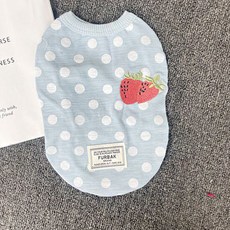 寵物草莓圓點無袖居家服, 藍色