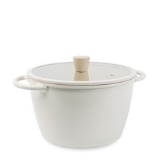 LaCena 電磁爐適用Cream系列雙耳湯鍋+玻璃鍋蓋, 單色, 24cm