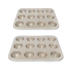 12格不沾圓形烤盤模具 金色, 2個