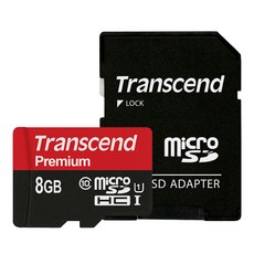 Transcend 創見 Premium UHS-I MicroSD 記憶卡 + 轉接卡套組 TS8GUSDU1, 8GB