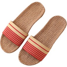 THE ZAKKA 圖案配色亞麻室內拖鞋, 1組, 紅色