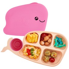 Firgi 幼兒自導特製鯨魚餐盤套組, 基本粉紅色, 盤子+蓋子+杯子, 1組