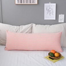 4Home 粉彩格子色織純棉抱枕長款靠墊全棉, 蜜桃