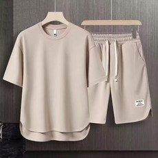 Goodif 男款圓領短袖T恤開衩運動短褲套裝 運動服套組