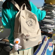 Elsso 新學期角色後揹包 + 鴨子鑰匙圈 + 徽章 2p 套組, 後背包(象牙白)