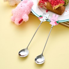 버터 딸기피크닉 밀크캣 스크래빗 티스푼 2종 세트, 화이트, 핑크, 1세트