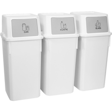 Allyou Living 分類回收桶 60公升 3件組 + 標籤貼紙套組, 白色