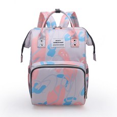 JH Company 印花大容量拉鍊式後背包, 灰色 粉色