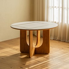 레트로하우스 오아르 원목 세라믹 원형 테이블 방문설치, 오크내추럴 + 클라우드화이트, 4인용