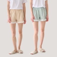 테라우드 여성용 리썸 체크 레이스 3부 파자마 바지 2종 세트