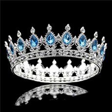 Damon 圓形大水鑽點綴自助婚紗皇冠, 銀藍色, 1個