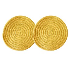 棉繩圓形隔熱杯墊 2入, 黃色的