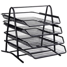 뷰넷 철제 메쉬 서류정리함 삼각스탠드, 블랙, 4단