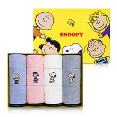 Songwol 松月 史努比與好朋友們 40 毛巾 140g 30支棉紗 4入禮盒組, 隨機出貨, 1套