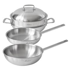 Montreux 電磁爐 316 五層派對炒鍋 不鏽鋼煎鍋 宮廷鍋具組, 銀色, 1套, 派對炒鍋 28cm + 不鏽鋼煎鍋 24cm + 不鏽鋼宮廷鍋 28cm