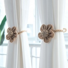 韓國 GNY 亞麻花磁吸窗簾綁帶 35cm, 米色, 2個