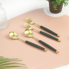 Bogen Le Vian 金茶匙 + 叉子套裝 2件 深綠色, 1組, 2p 茶匙 + 2p 茶叉