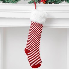 Athome 細條紋針織聖誕襪裝飾, 紅色