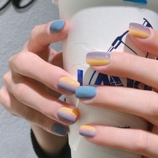 市集風格 潮流熱門美甲片 TYPE 10, 4個, 紫色 + 黃色 + 藍色