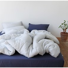 Nubile 條紋水洗紗棉薄被, 天藍色