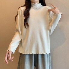 Unheve 荷葉邊羅紋高領孕婦T恤