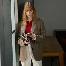 MIND BRIDGE 女款羊毛混紡人字紋單排釦外套 MZJK7202