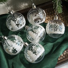 聖誕圖案透明聖誕樹裝飾球 6入, 雪中之屋, 6個