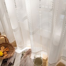 G&Y 迷你沖孔針織蕾絲窗簾 穿環式 2入, 白色