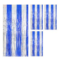 PARTYSHOW 裝飾錫箔流蘇窗簾, 雷射藍寶石藍銀色, 4個