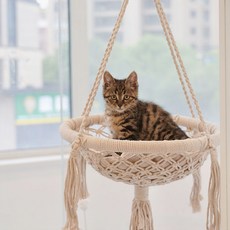 CAMULALA 貓用窗邊編織吊床貓跳臺, 1個, 象牙白