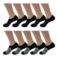 CAPACCI 男款腳背帶運動無氣墊船型襪10雙組, 菱格紋深藍, 條紋深藍, 1套