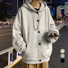 Elsso 男女通用寬鬆休閒連帽鈕扣長袖開襟衫