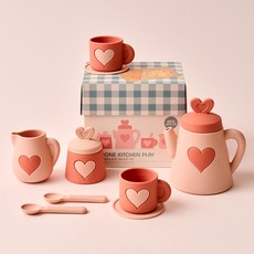 Modern House 更安全的白金矽膠下午茶組, 1套, 茶壺 + 牛奶罐 + 茶杯墊, 粉紅色