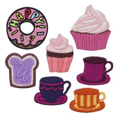 패션포인트 자수 와펜 쿠키앤커피 세트, 7종(자주, 네이비, 오렌지), 1세트