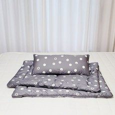 ahtty blanc 嬰幼兒用純棉寬版枕頭 + 薄被套組, 灰色Soluna
