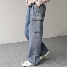 Pippin 女款寬版鬆緊牛仔工裝長褲 加長款 710307