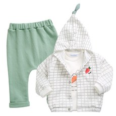 GREEN BEBE 孩童方格連帽外套+印花長袖T恤+素色長褲