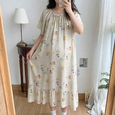 데이소이 우아한 라운드넥 임부 홈웨어 원피스