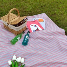 사자사요 스트라이프 감성 피크닉 돗자리 HR3213, 핑크