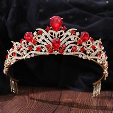 루나글램 빅 포인트 크리스탈 셀프웨딩 티아라 WC918, 골드레드, 1개