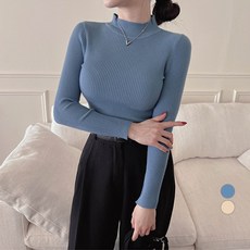 밀키버터 여성용 겨울용 반폴라 골지 슬림 니트 MB2352