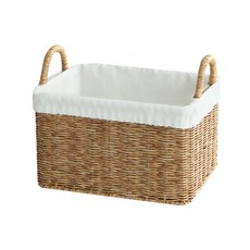 Nature Living 雙耳藤編收納籃 L號+棉質內袋, 混色, 1套