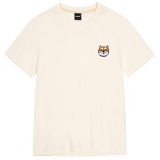 okstar 男女通用 柴犬貼布 透氣 短袖T恤 7TS034, 奶油色