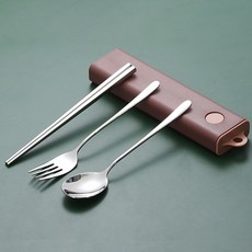 Dometopia DOTO 食道樂攜帶式湯匙筷子+叉子組, 1套, 磚紅色不鏽鋼, 湯匙 + 筷子 + 叉子 + 收納盒