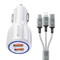 DGG 車用35W雙埠高速充電器 + Sky Meta 多功能充電線 1.2公尺, 白色(充電器), 金屬銀(充電線), D21-0809, DGG-530