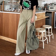 난닝구 여성용 핑글리 핀턱 면 팬츠